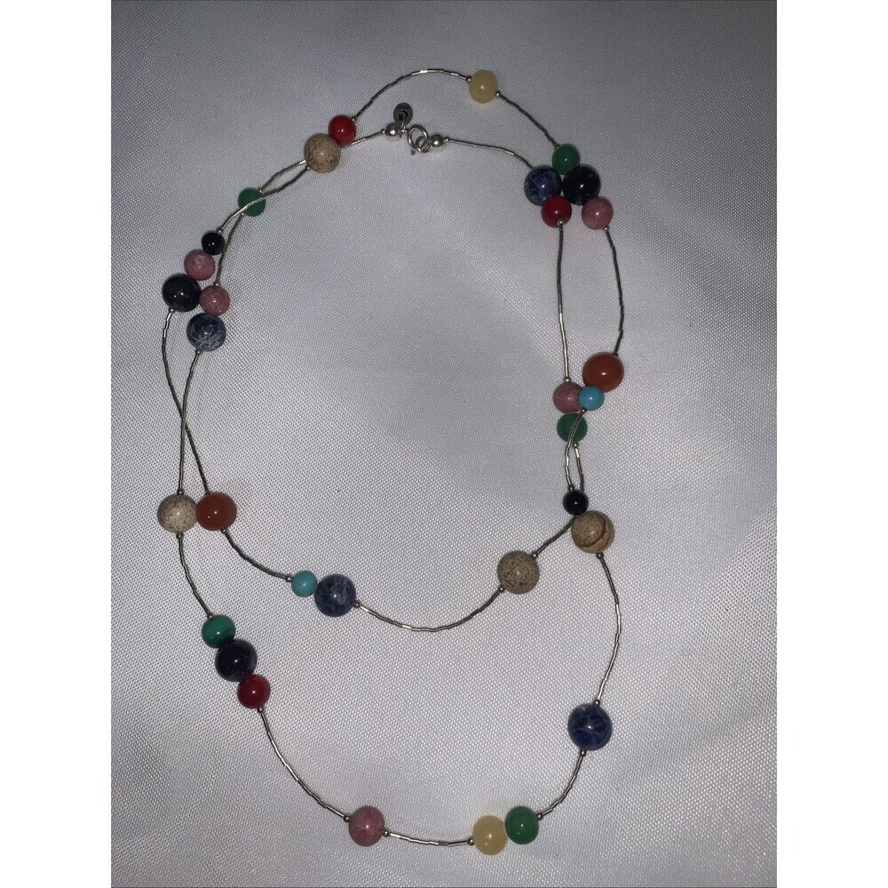 Carolyn Pollack 925 Liquid Sterling Beads Polish Stone Beads Necklace 16-17 Inch - Picture 2 of 9